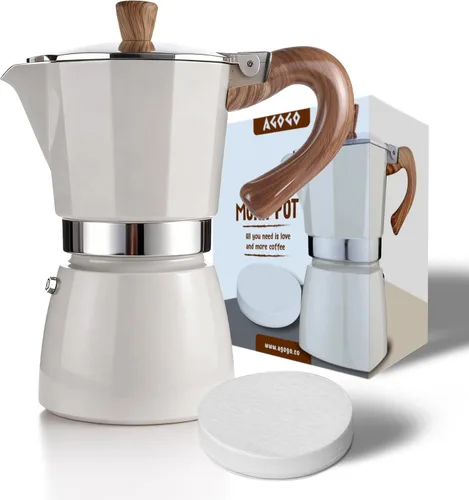 Miniatura 13 de AGOGO Milano Moka - Máquina de café expreso con 100 filtros de papel para café sin sedimentos, greca italiana clásica con mango de grano de madera