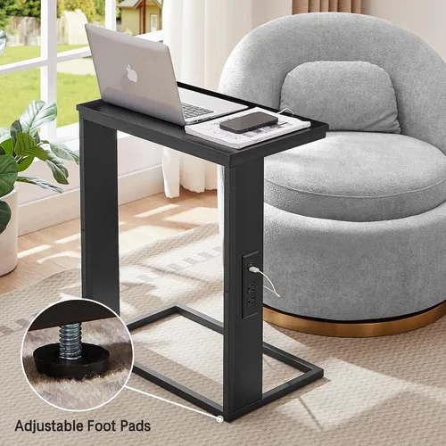 Miniatura 5 de Vagusicc Mesa auxiliar en forma de C con estación de carga, mesa auxiliar pequeña para sofá con salidas y puertos USB para sala de estar