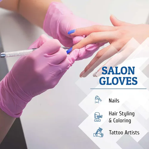 Miniatura 3 de Hand-E Touch - Guantes desechables de nitrilo rosa, para esteticista, técnico de uñas, tinte y estilista de cabello, guantes de limpieza