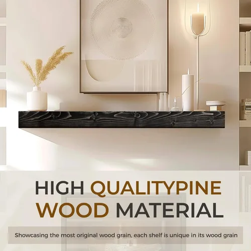 Miniatura 6 de Repisa de chimenea de 48 pulgadas, madera maciza rústica hecha a mano de 3 pulgadas de grosor, estante flotante largo de pared con soporte de metal