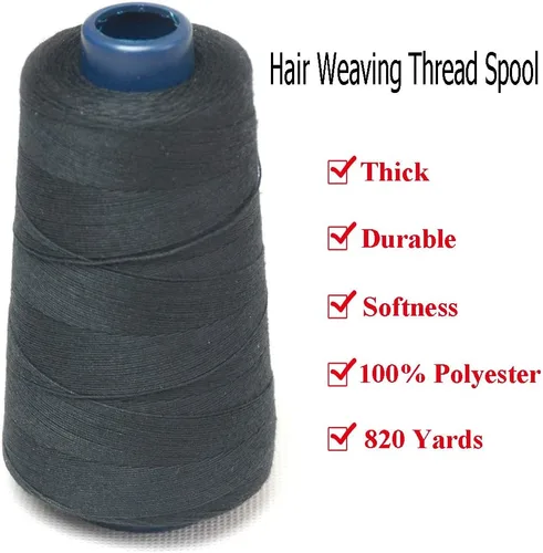 Miniatura 3 de Luwigs Hilo de tejido negro 100% poliéster para hacer pelucas, extensiones de cabello de trama de cabello, 1 unidad (1 unidad, negro)