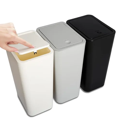 Miniatura 13 de N. NETDOT Basurero de baño con tapa, juego de 3 piezas, 2 paquetes bote de basura delgado para cocina de 4 galones y 1 bote de basura de 2.6