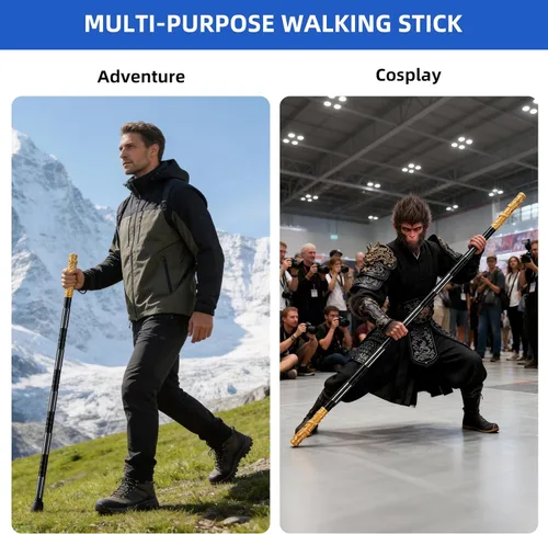 Miniatura 6 de aiGear Tactical Hiking Stick, 53-Inch Trekking Poles with Black Myth Wukong Handle Extension, Durable Aluminum Alloy Walking Stick, Ruyi Jingu Bang