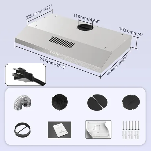 Miniatura 8 de campana extractora de cocina de 30 pulgadas – campana de cocina bajo mueble, campanas de cocina bajo mueble, extractor de grasa para cocina