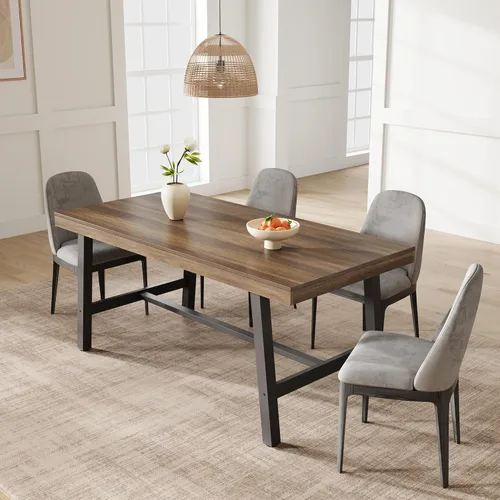 Miniatura 4 de GarveeHome Mesa de comedor industrial para 4-6 personas, mesa de cocina de madera de 63 pulgadas de largo con marco de metal resistente y acabado
