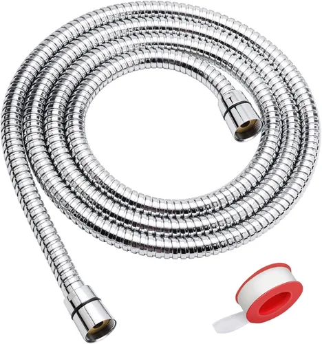Blissland Manguera para alcachofa de mano, 69 pulgadas extra larga, de acero inoxidable, con inserto de latón y tuerca - Duradera y flexible (cromo)
