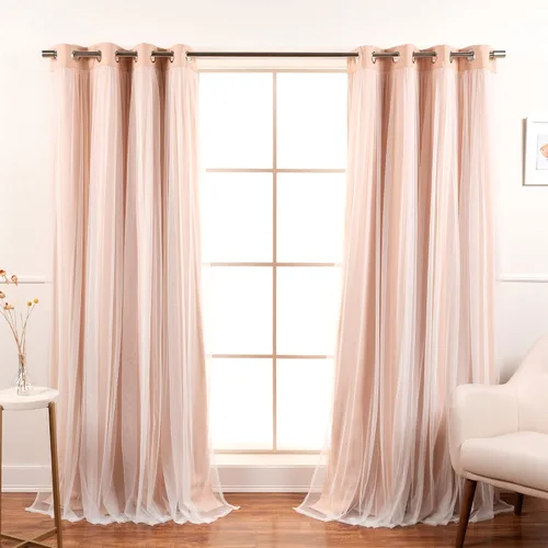 Miniatura 34 de Best Home Fashion Juego de 2 paneles de ventana de tul de encaje con aislamiento térmico y ojales de níquel de acero inoxidable para dormitorio