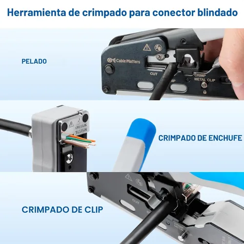 Miniatura 6 de Cable Matters Herramienta de Crimpado Modular Todo en Uno Ethernet Cat 8 (Herramienta de Crimpado Cat5 Cat6 Cat7 Cat8) para Conectores Pasantes