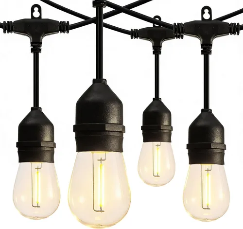 Miniatura 9 de Banord Cadena de luces LED para exteriores, luces de patio de 48 pies con bombillas Edison de plástico vintage de 2 W regulables y hilo de grado