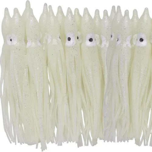 Miniatura 14 de 20 unids/40 piezas de faldas de pulpo de agua salada señuelo de plástico suave de pesca de calamar señuelo de silicona cebo resplandor de pesca