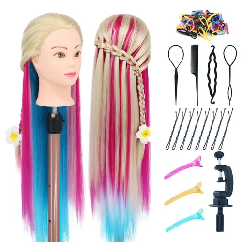 Eumos Cabeza de Maniquí con Cabello, Cabeza de Entrenamiento de 29'' para Trenzado, Cabeza de Muñeca para Peinado, Maniquí de Cosmetología, Cabeza