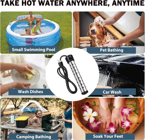 Miniatura 7 de Calentador de inmersión de 2000 W, calentador de agua eléctrico portátil, calentamiento rápido para cubos, bañeras, calentador de agua sumergible