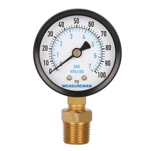 Miniatura 9 de MEASUREMAN Medidor de presión de pozo de 2 pulgadas, 0-100 psi/bar, macho NPT de 1/4 pulgadas con adaptador NPT de 1/2 pulgadas, precisión de 3-2-3%