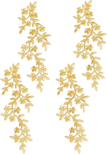 Miniatura 13 de 4 unidades de parche largo de 10x5 pulgadas con diseño de enredadera de flores y hojas, parche termotransferible bordado para prendas, cortinas
