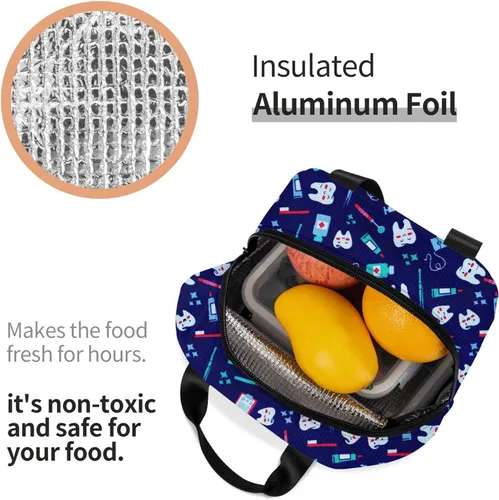 Miniatura 5 de Bolsa de Almuerzo Higienista Dental Lonchera para Mujeres y Hombres Bolsa de Picnic Aislada Enfriador Térmico Bolsa Tote Linda para Trabajo Camping
