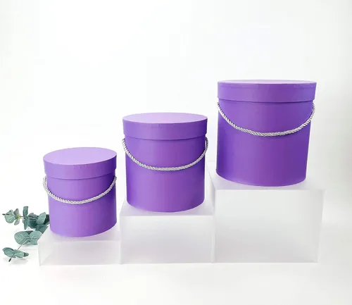 Miniatura 7 de UNIKPACKAGING Caja de flores redonda de alta calidad, cajas de regalo para arreglos florales y de regalo, juego de 3 piezas (lavanda)