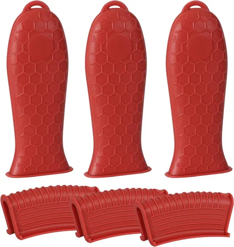 Miniatura 21 de Joyhalo Fundas para mango de sartén de hierro fundido, paquete de 6 fundas de silicona resistentes al calor, color negro