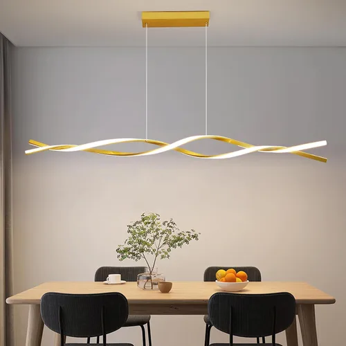 Miniatura 13 de Lámpara colgante, lámpara colgante lineal LED regulable, lámpara colgante fija, lámpara de araña LED moderna curvada, lámparas de araña para comedor