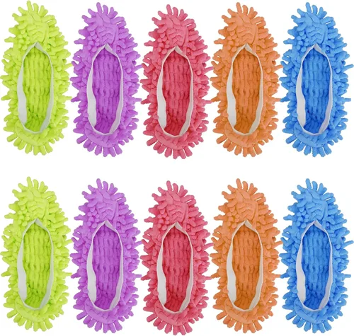 Miniatura 7 de Cosywell 5 pares de 10 pantuflas de mopa para suministros de limpieza de pisos, pantuflas de microfibra lavables y reutilizables, calcetines
