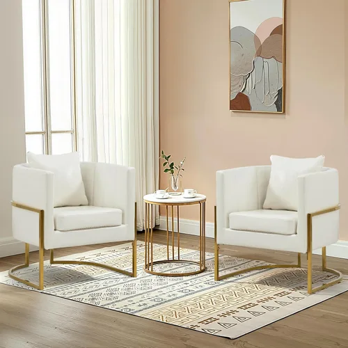 Miniatura 31 de Silla moderna de cuero, sillón tapizado de mediados de siglo con almohada para sala de estar, cómoda silla de tocador individual con patas doradas