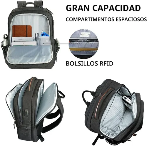 Miniatura 5 de KROSER Mochila grande para computadora portátil para laptop de hasta 17.3 pulgadas con puerto de carga USB, mochila de viaje repelente al agua