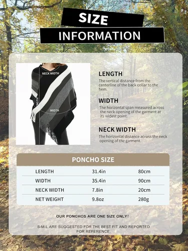 Miniatura 4 de Suéter tipo poncho a rayas para mujer, estilo casual, chal con flecos versátiles