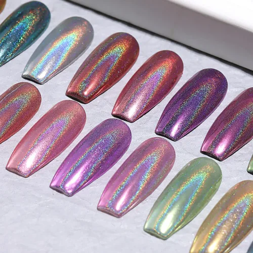 Miniatura 5 de Polvo holográfico de uñas de 10 colores, espejo metálico iridiscente Holo Aurora, efecto láser, pigmento cromado, purpurina para salón de belleza