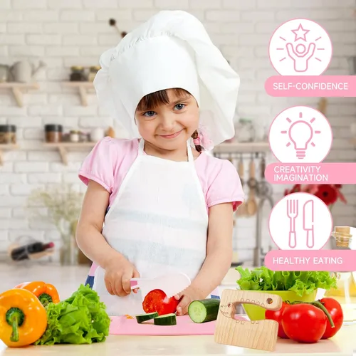 Miniatura 4 de Suhctuptx Juego de cuchillos para niños pequeños, juego de cuchillos para cocina real, cuchillos seguros para niños con tabla de cortar, cortadores
