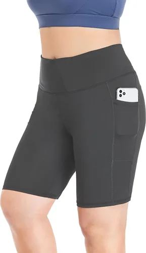Miniatura 3 de ZERDOCEAN Pantalones cortos de ciclismo para mujer, talla grande, de 8 a 5 pulgadas, cintura alta, para yoga, entrenamiento, deportes, atletismo