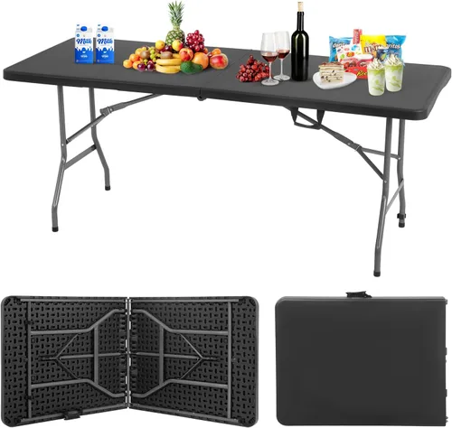 Miniatura 12 de BestOffice Mesa de picnic plegable de 4 pies, mesa de plástico para campamento, cerradura de mesa plegable para eventos de fiesta, color marrón