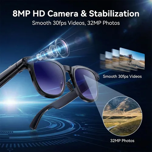 Miniatura 11 de Lentes inteligentes AI con cámara, gafas de cámara Bluetooth HD de 8 MP, gafas de sol de grabación de video 1080P para mujeres y hombres, traducción