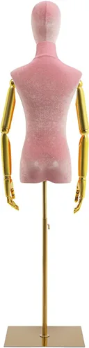 Miniatura 8 de Cuerpo de maniquí femenino Forma de vestido de tela de lino Manikin Torso con cabeza desmontable Altura ajustable Soporte de metal, para coser ropa