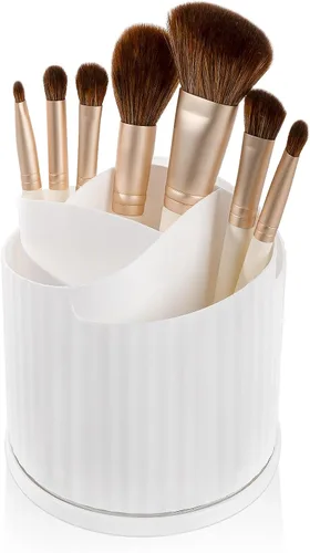 Miniatura 13 de Anyoifax Organizador giratorio de 360 brochas de maquillaje con 5 ranuras para brochas de maquillaje, taza en forma de flor, soporte para bolígrafo