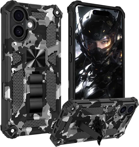 Miniatura 20 de CCSmall Funda de camuflaje para Apple iPhone 14 para hombres, protección resistente a prueba de golpes con función atril para iPhone 14 MC verde