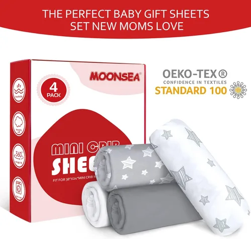 Miniatura 3 de Mini sábanas portátiles para cuna, paquete de 4 unidades para niños o niñas (38 x 24 pulgadas), compatibles con Dream on Me, Delta Porta Crib and