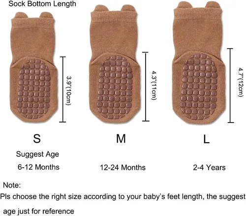 Miniatura 3 de Exegawe Calcetines antideslizantes para niños pequeños, bonitos calcetines de bebé con puños de cuello redondo, 5 pares