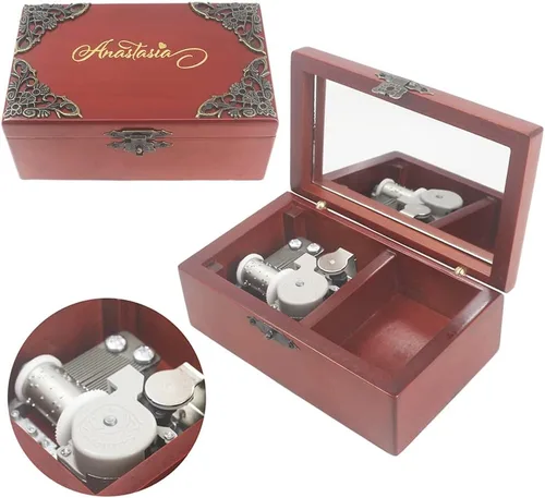 Miniatura 15 de ROSIKING Caja de música de madera con mecanismo de espejo, joyería tallada, cajas musicales, Navidad, cumpleaños, día de San Valentín, regalos Plays