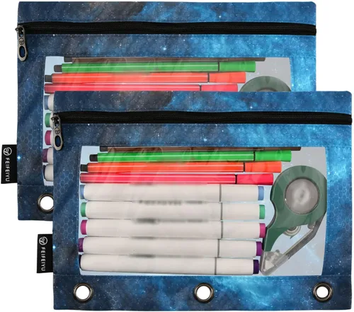 Miniatura 2 de SHJI Bolsas para carpetas, estuche para lápices Star Galaxy para carpetas de 3 anillas, paquete de 2 bolsas transparentes con cremallera