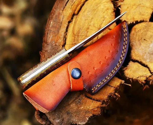 Miniatura 7 de Ancilla - Cuchillo de caza de Damasco hecho a mano para EDC, camping, venado, cuchillo de bolsillo mini con tanga completa, hoja fija, estilo Exotic