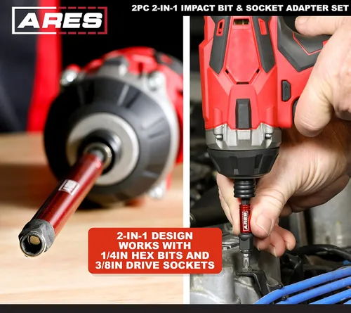 Miniatura 4 de ARES 22027 – Juego de bits de impacto 2 en 1 y adaptador de casquillo – Adaptadores de 3 pulgadas y 8 pulgadas - Diseño único que mantiene bits