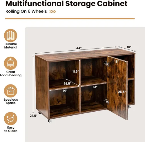 Miniatura 3 de LOKO Archivador móvil, gabinete de almacenamiento de oficina rodante, soporte de impresora con ruedas con bloqueo, archivador lateral para oficina