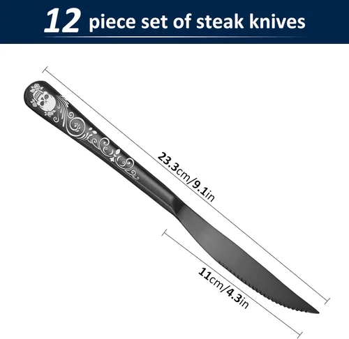 Miniatura 2 de Skull Cuchillos Dentados Ultra Afilados 2-EN-1, Juego de Cuchillos de Chef Cuchillos Dentados de 12 - Colección de Diseño Profesional - Cuchillos