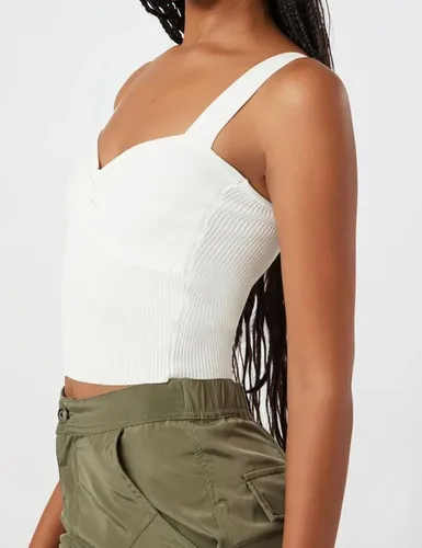 Miniatura 4 de Meladyan Women Sweetheart Neck Twist Knot Sleeveless Crop Top Tank Rib Knitted Backless Cute Cropped Cami Vest Top