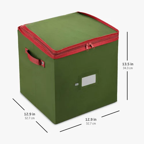 Miniatura 6 de ZOBER - Caja de almacenamiento para adornos navideños, con capacidad para 64 adornos, dos cremalleras, no tejido, a prueba de rasgaduras, 2-Verde