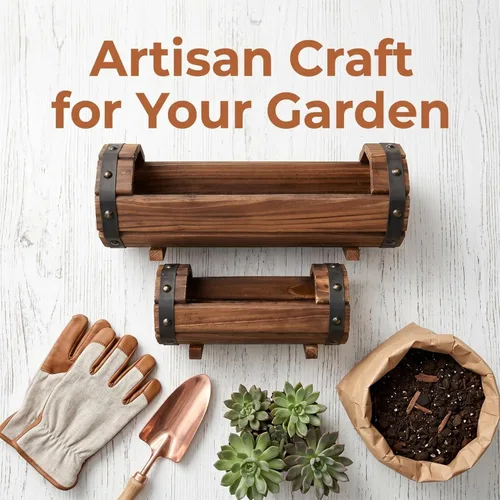 Miniatura 8 de DOITOOL Macetas de medio barril para exteriores, paquete de 2 macetas rústicas de madera maciza para plantas, juego de macetas de barril de vino
