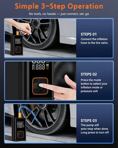 Miniatura 7 de Compresor de aire portátil para inflador de neumáticos: Bomba de aire inalámbrica de 150 PSI con batería de 4000 mAh, indicador digital de apagado