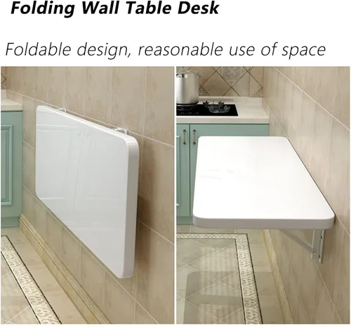 Miniatura 4 de Banco de trabajo plegable para montaje en pared, escritorio de mesa blanco para oficina en casa, pequeño escritorio flotante de madera plegable