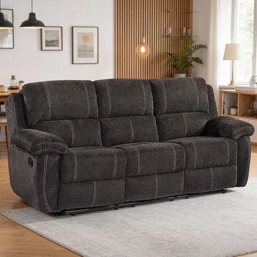 Miniatura 10 de Betsy Furniture Moderno juego de sofá reclinable de tela, sofá biplaza con consola, reclinable 8093 (negro, sofá + sofá biplaza) Breathable