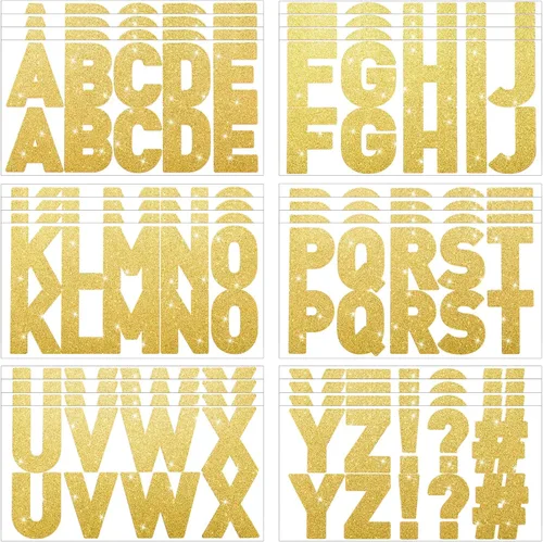 Harloon 232 piezas de 24 hojas de letras grandes con purpurina, letras del alfabeto con letra grande, kit de letras autoadhesivas para buzón, Dorado