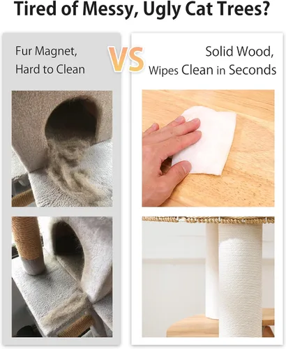 Miniatura 3 de Árbol de madera para gatos grandes, torre moderna para gatos con estantes anchos, postes rascadores de algodón, base súper resistente, perchas